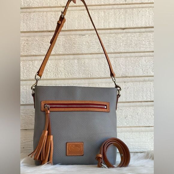 DOONEY & BOURKE Grey Leather Hobo Shoulder Bag Crossbody Tassel Lani Zip Zip - Picture 4 of 13